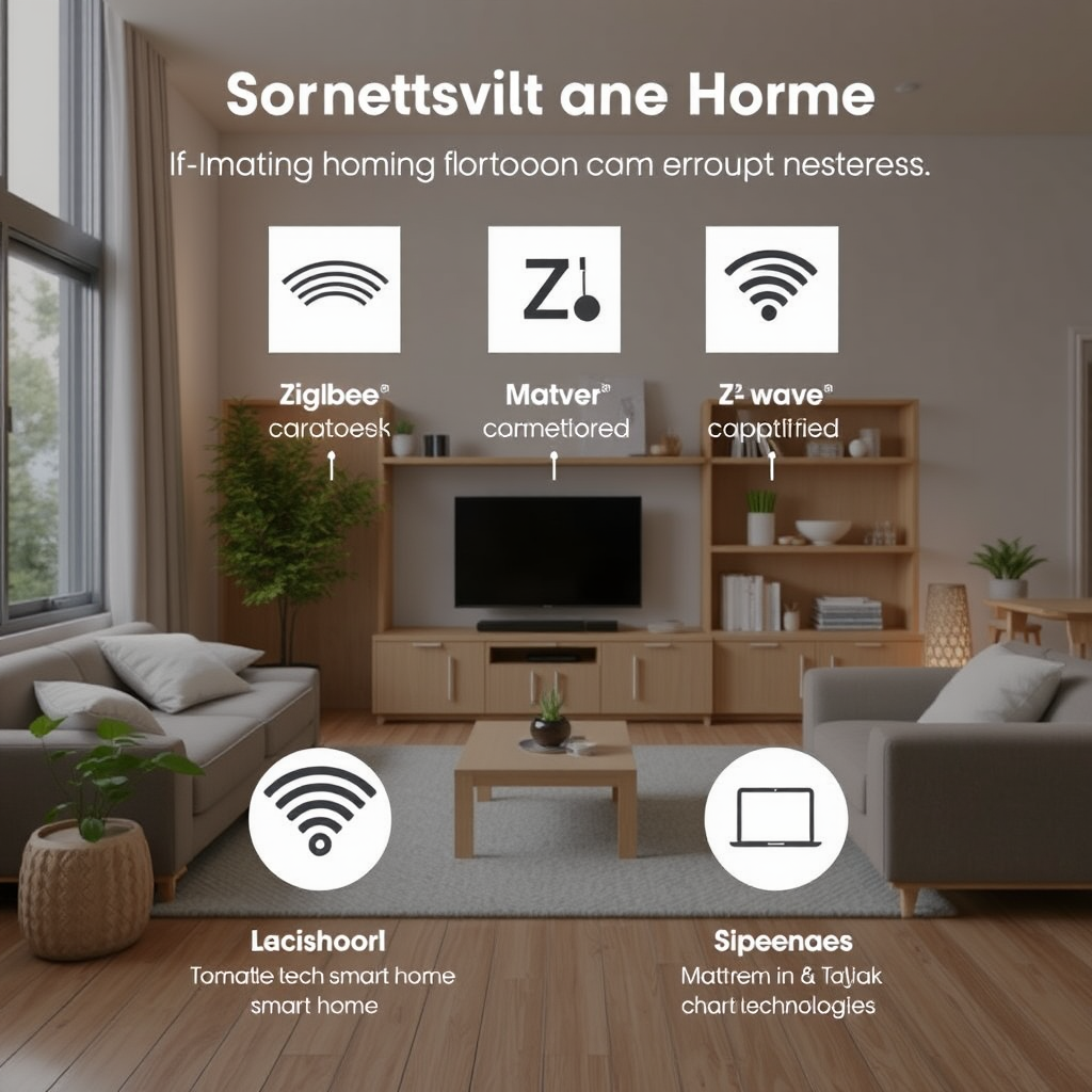 Diagram zobrazujúci kompatibilitu s európskymi smart home štandardmi ako Zigbee, Z-Wave a Matter v slovenskom domove s Tatra technológiami