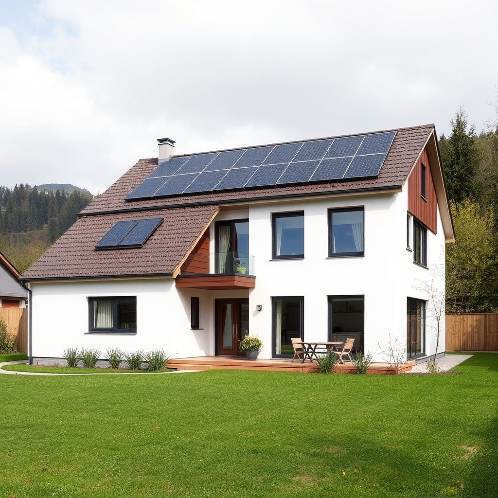 Moderný rodinný dom v Bratislave s integrovaným smart home systémom, solárne panely na streche a výhľad na Malé Karpaty